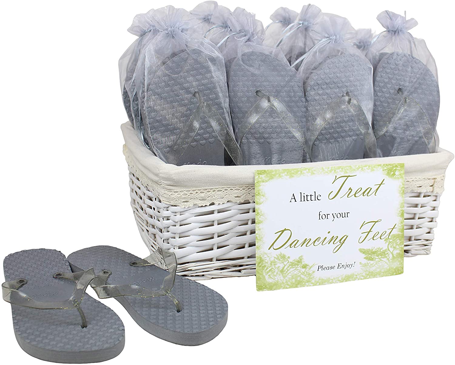 Modo Wedding/Party Flip Flops in Wicker Basket - 20 works (Grey), 4/8 UK