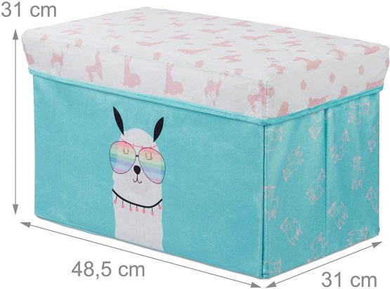 Relaxdays Kids Ottoman, Lidded, Toys Storage Crate, Folding, Boys & Girls, 33 L, Lama Design, Turquoise, 31 x 48.5 x 31 cm - Image 4
