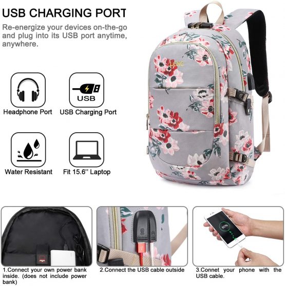 Backpack Womens, Anti Theft Business Travel Laptop Backpack with RFID Signal Blocking Pocket USB Charging Port, Water-Resistant Slim Backpack Fit 15.6 Inch Laptop Computer Work School Rucksack - Image 3