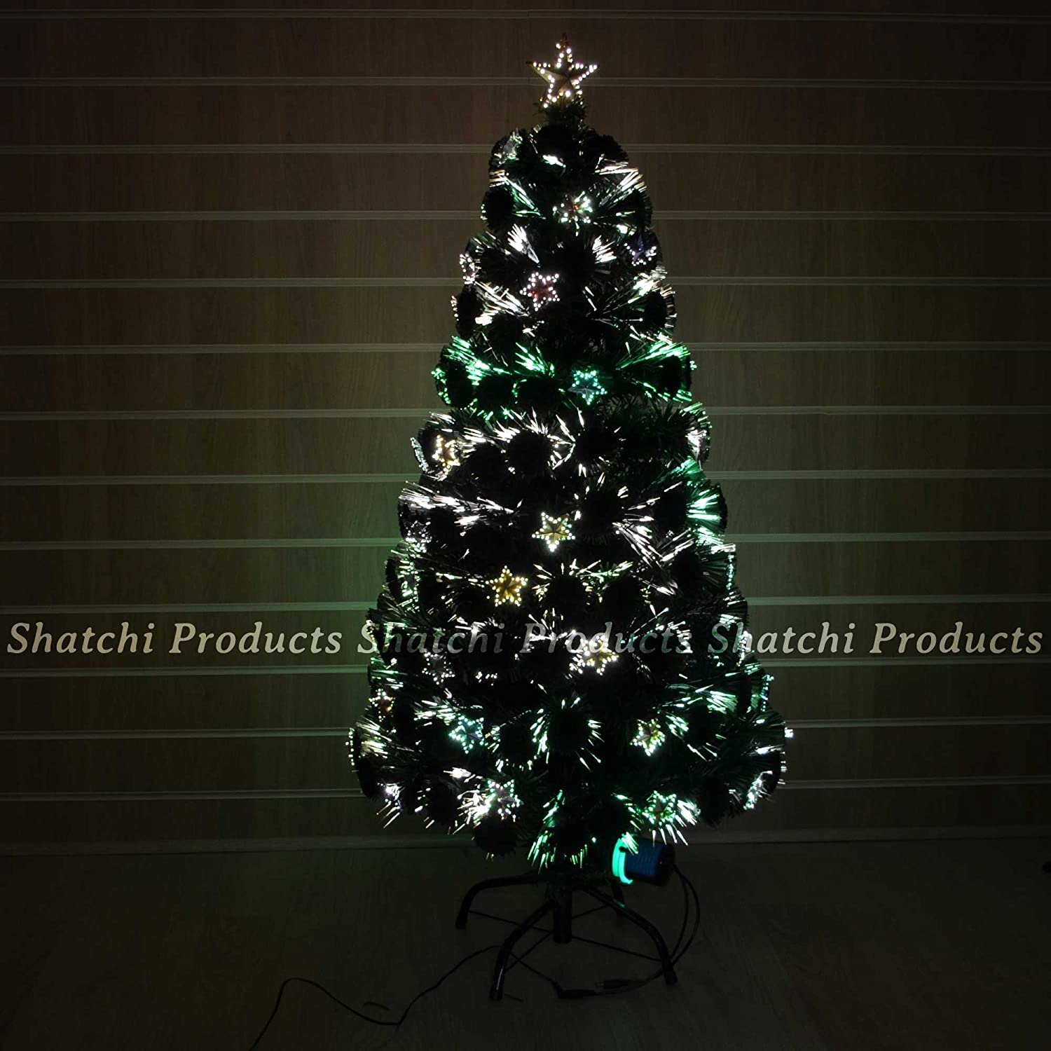 4Ft/120cm Fibre Optic Christmas Tree with Star Topper, Stars Decorations, Pre-Lit Green Artificial Xmas Tree - Image 2