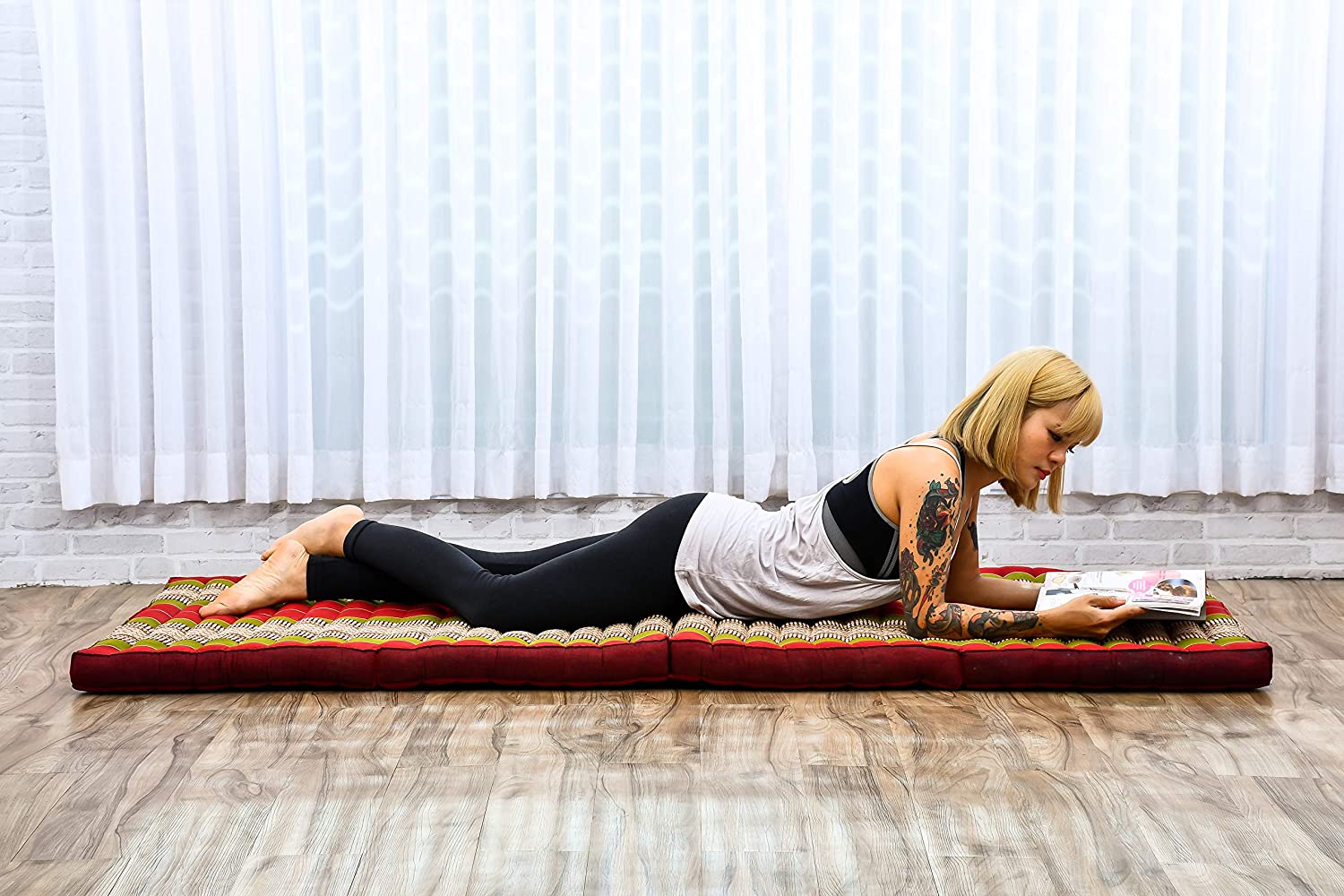 Leewadee Trifold Mattress Standard, Comfortable Thai Massage Pad, Foldable Floor Mattress Filled with Kapok - Image 2