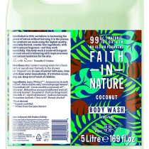 Faith In Nature Natural Coconut Body Wash, Hydrating, Vegan & Cruelty Free, No SLS or Parabens, 5L Refill Pack
