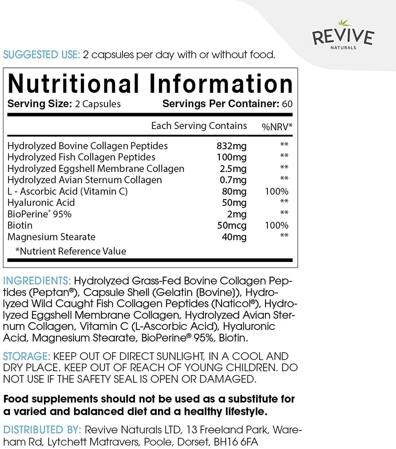 Multi Collagen Protein Capsules, 120 Count, Types I, II, III, V & X, Hydrolysed Grass Fed Bovine - Image 2