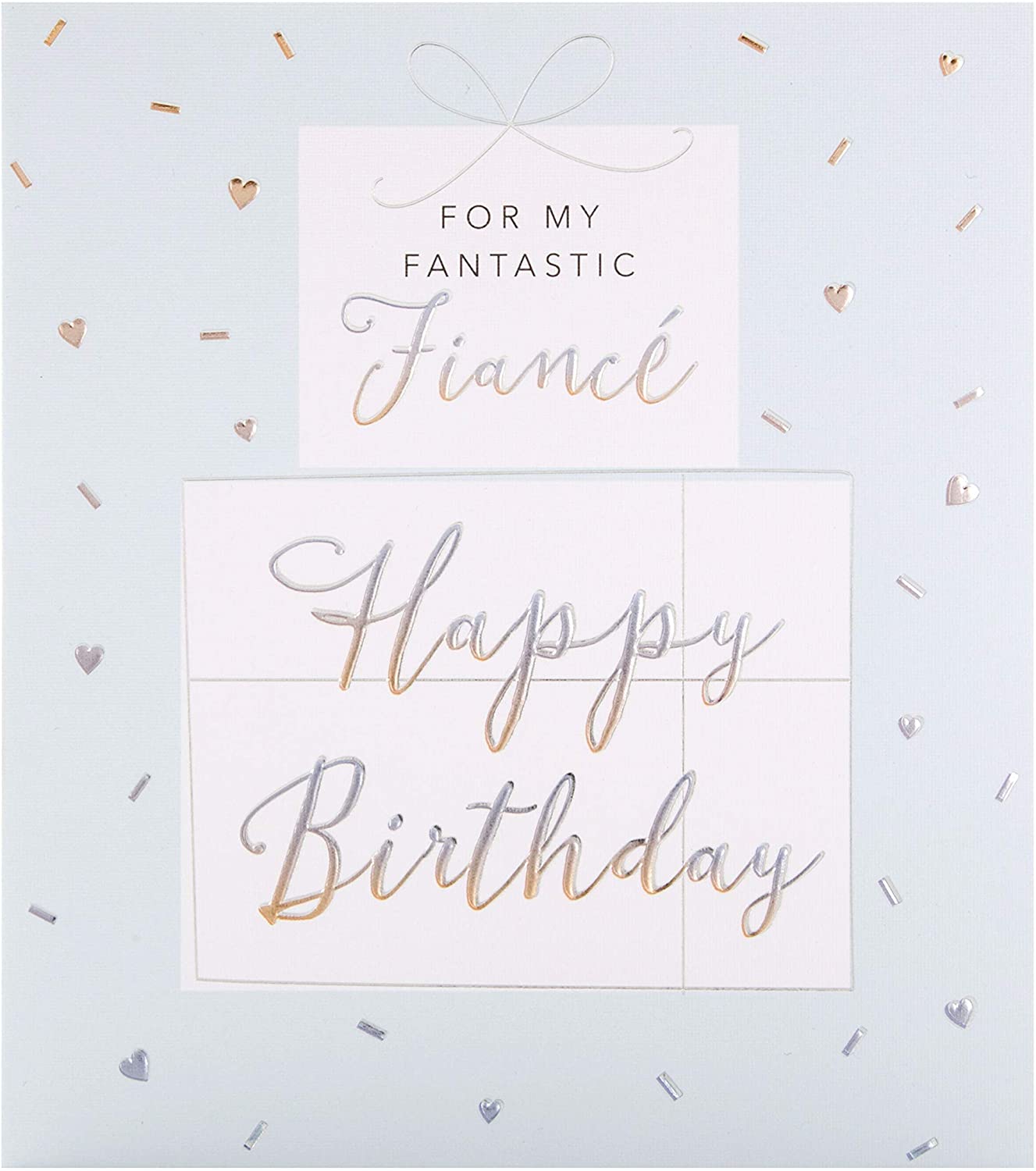 Hallmark Birthday Card for Fiancé - Contemporary Embossed Text Design, white|grey|silver|pink, 18cm x 16cm