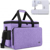 Yarwo Sewing Machine Carrying Case with Bottom Wooden Board, Universal Sewing Machine Bag Compatible with Most Major Sewing Machine and Accessories, Purple