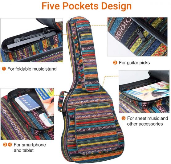 CAHAYA Bohemian Guitar Case Vintage Guitar Bag 15.5mm Thick Sponge Padded Guitar Case for 40 41 42 Inches Acoustic Classical Guitar, CY0186 - Image 2