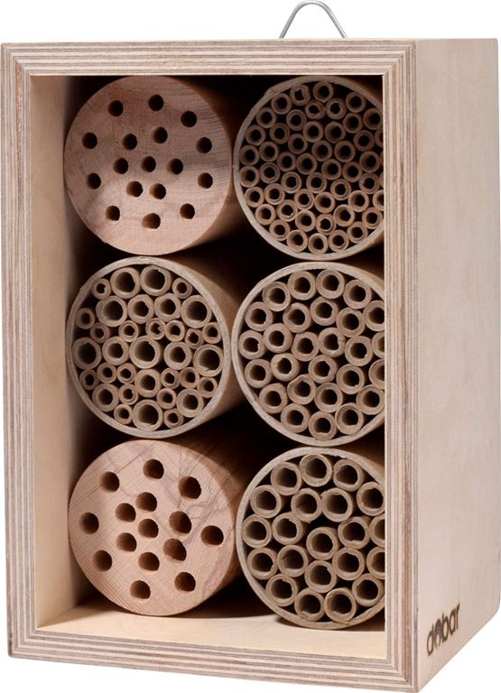 dobar 28450e Professional Insect Hotel for Wild Bees, Solid Nesting Aid with Paper Tube, 16 x 12.5 x 23 cm, Birch, Natural