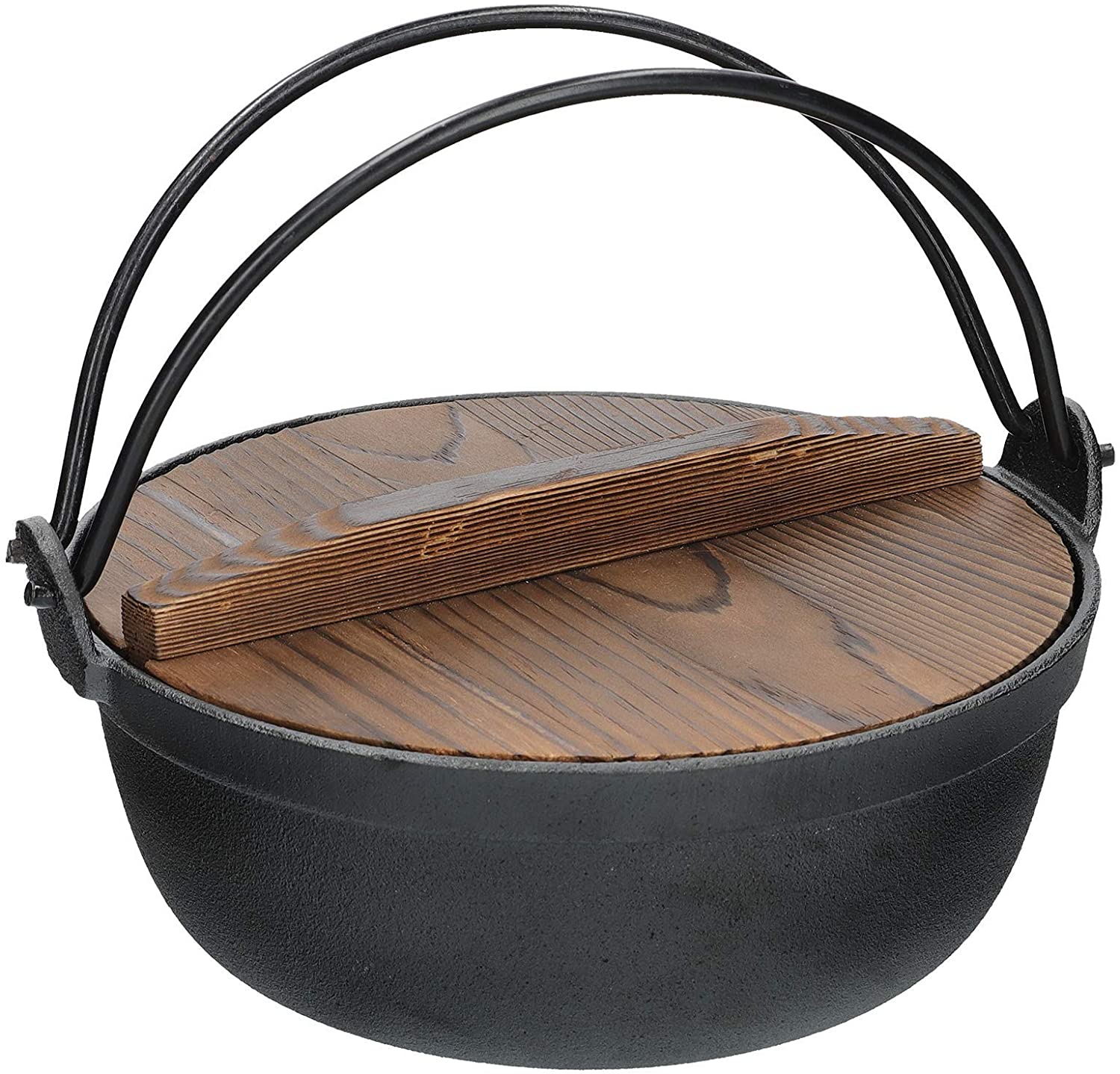 KitchenCraft World of Flavours Japanese Cooking Pot with Wooden Lid, Cast Iron, Hot Pot, Sukiyaki, 1.5 L, Black
