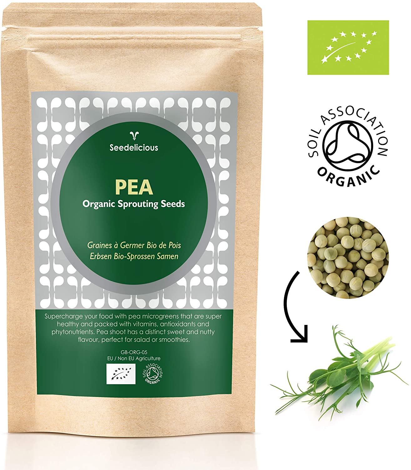Verdant Republic Organic Pea Shoots Sprouting Microgreen Seeds 1kg, Natural