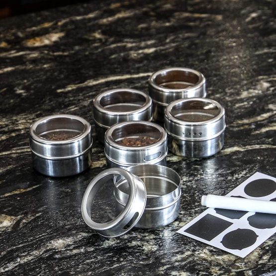 Magnetic Spice Tins - Set of 12 | Labels Included | Stainless Steel Spice Jars | Herb Pots | Seasoning Shakers | Spice Containers with Lid | M&W - Image 4