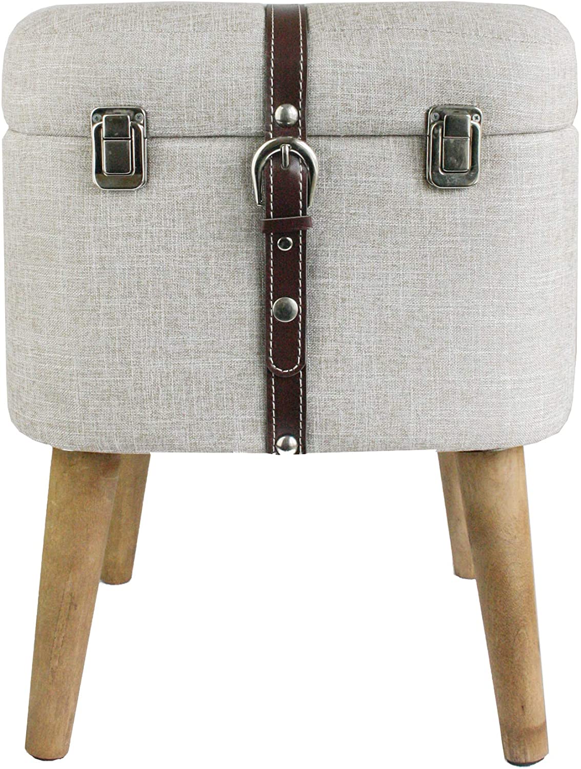 Emartbuy Set of 2 Upholstered Linen Square Foot Rest Footstool Ottoman Pouffe Storage Chair Multifunctional Sitting Cushion With 4 Wooden Legs - Image 3