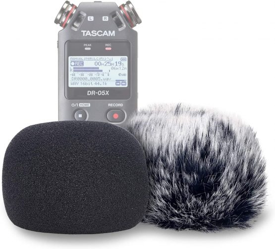 DR05X Windscreen Muff and Foam for Tascam DR-05X DR-05 Mic Recorders, DR05X Indoor Outdoor Microphone Wind Screen by YOUSHARES (2 PACK)