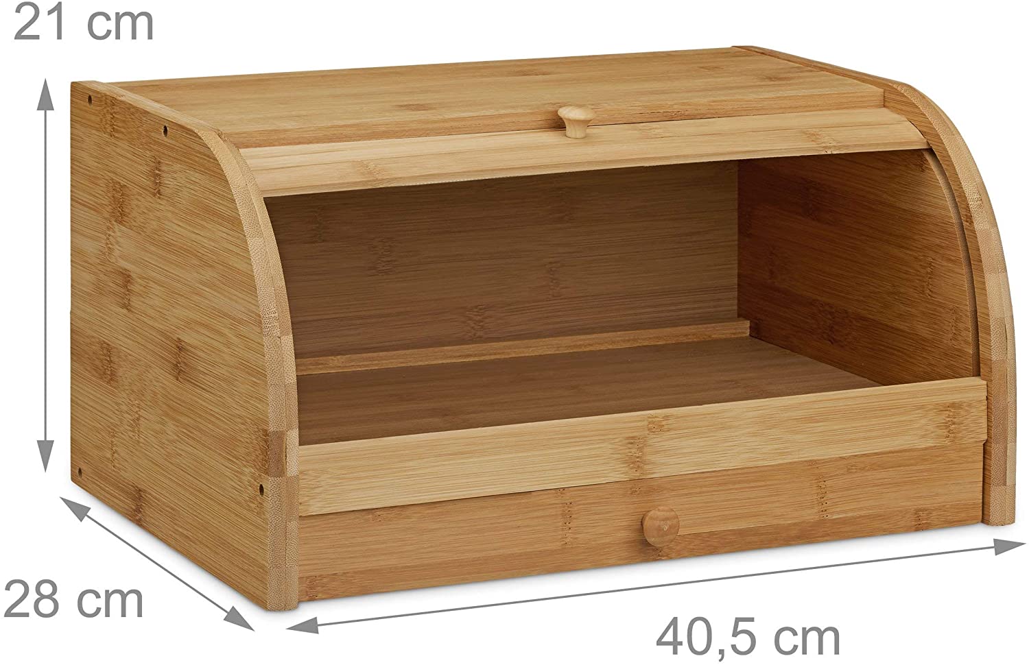Relaxdays Rolling Bread Box with Drawer, Bamboo, Aroma-Preserving, Bread Bin with Rolling Lid, Size: 21 x 40 x 28 cm, Wood, Natural - Image 2
