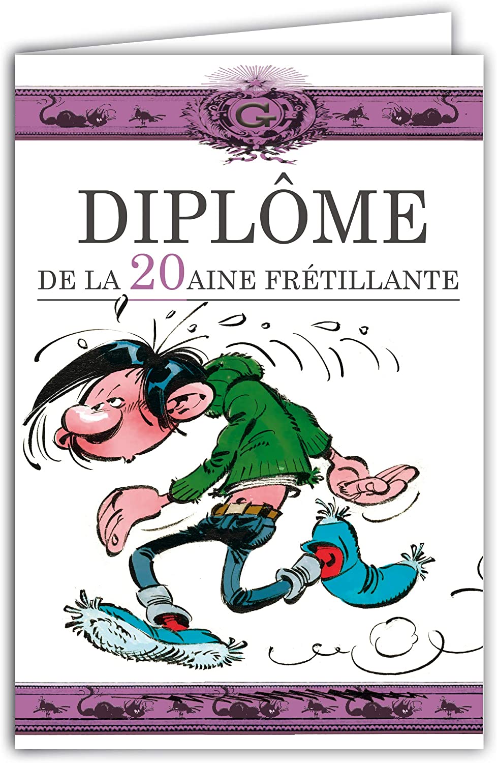 Gaston Lagaffe 20th Diploma Happy Birthday Card - Running Sport Running Jogging Shape Physical Activity Good Health - Image 2