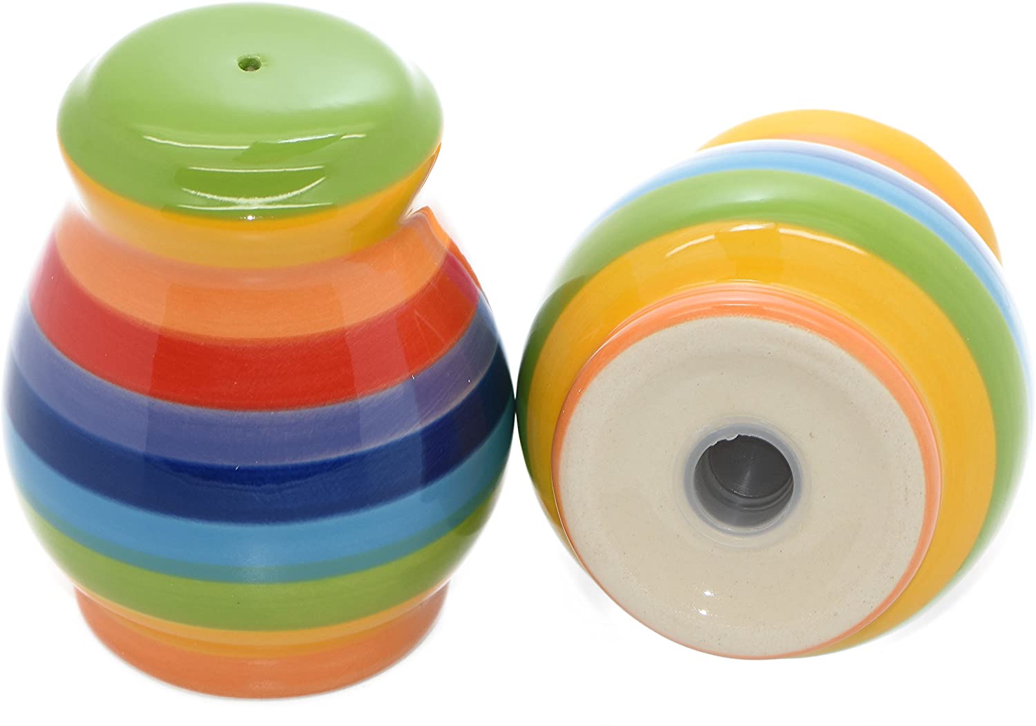 Windhorse Hand Painted Rainbow Striped Ceramic Salt and Pepper Cruet Shaker Set, Multicolour - Image 4