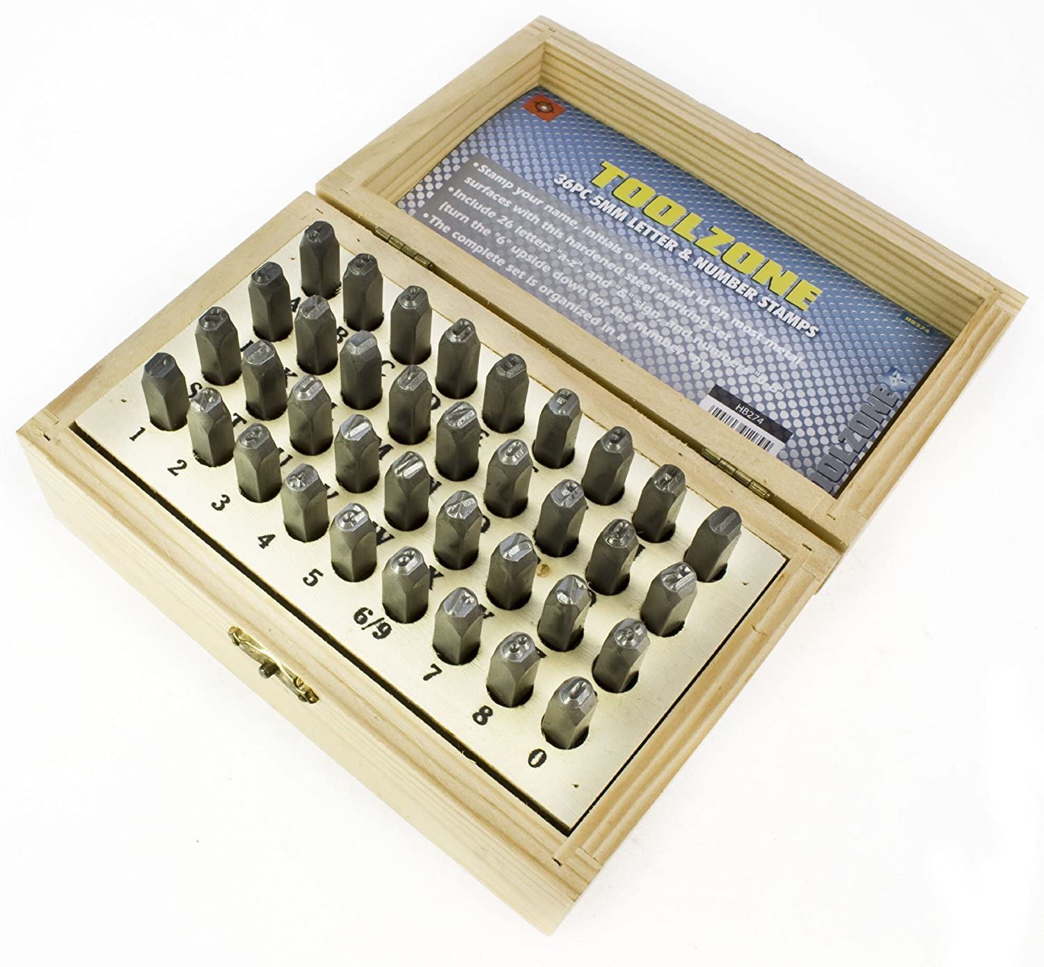 toolzone HB273 3mm 36Pc Alphabet Letter & Number Stamps/Punches, Silver