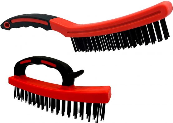Wire Brush Twin Pack of Heavy Duty Steel Brush With Easy to Hold Plastic Handle, Wire Brushes for Cleaning Rust and Heavy Dirt