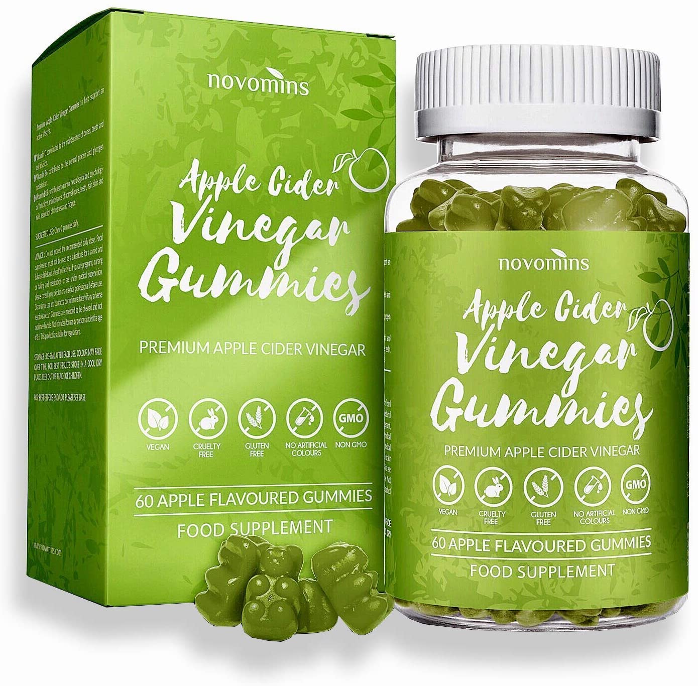 Apple Cider Vinegar with Mother, 1000mg ACV Gummies, Enriched with Vitamin B12, B6, D2-60 Vegan Gummies
