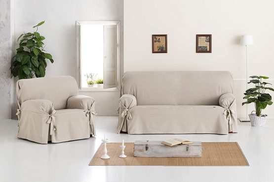 Eysa Italia F616081 Constanza Universal 1 Seat Sofa Cover with Ribbons, Linen - Image 3