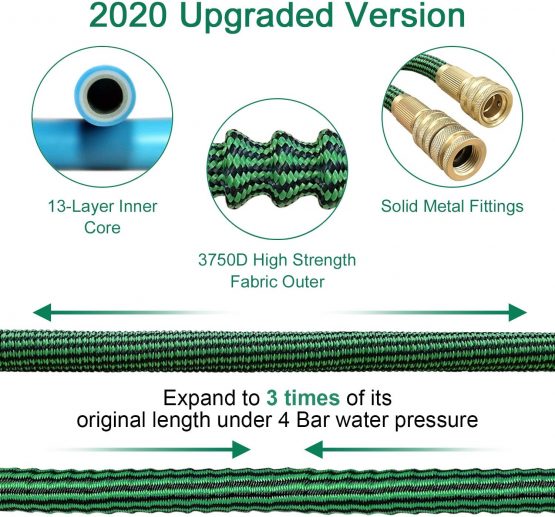 TheFitLife Expandable Garden Hose Pipes - EU Standard Strong 13-Layer Latex Inner and Solid Brass Fittings 3 Times Expanding Flexible Water Hose Kink Free Easy Storage Nozzle Contains (7m) - Image 3