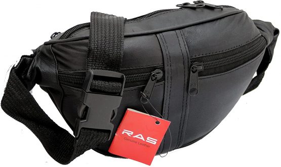 RAS Leather Travel Money Pouch Waist Bum Bag Adjustable Belt 1003 Black - Image 2