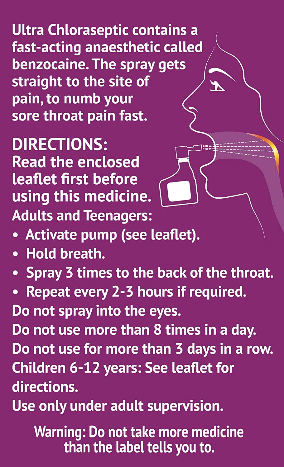 Ultra Chloraseptic Anaesthetic Throat Spray Blackcurrant Flavour, 15ml - Image 3