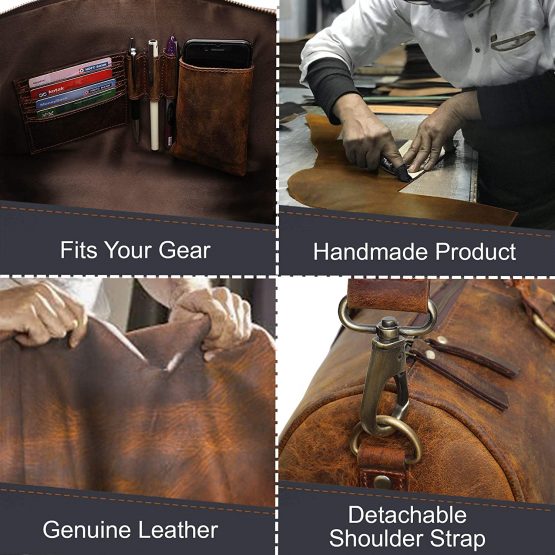 Leather Travel Duffel Bags for Men - Holdall Airplane Underseat Carry On Luggage by Rustic Town - Image 3