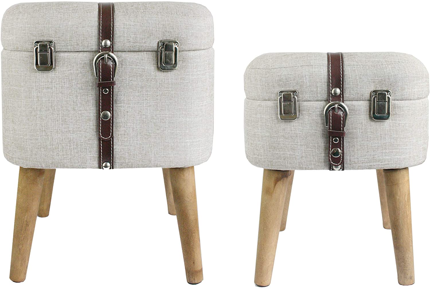 Emartbuy Set of 2 Upholstered Linen Square Foot Rest Footstool Ottoman Pouffe Storage Chair Multifunctional Sitting Cushion With 4 Wooden Legs