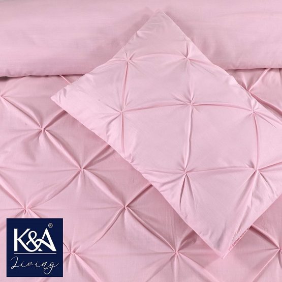 K&A Double Bed Pintuck Pinch Pleat Duvet Cover Bedding Set including 2 Pillowcases, Poly-Cotton Blend, Easy Care Machine Washable UK Standard Double, Pink - Image 3