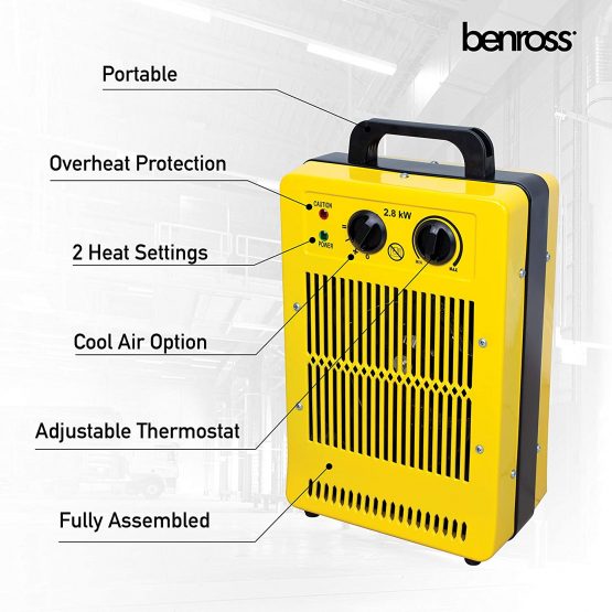 Benross 42469 2800W Industrial Fan Heater / Adjustable Thermostatic Control / Cool Air Setting / Dual Overheat Protection / Portable With Carry Handle / Low Noise - Image 2