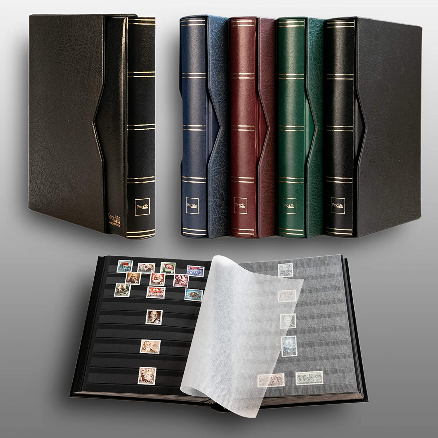 Prophila stockbook 60 black sides padded with slipcase black, Gold,black, Medium