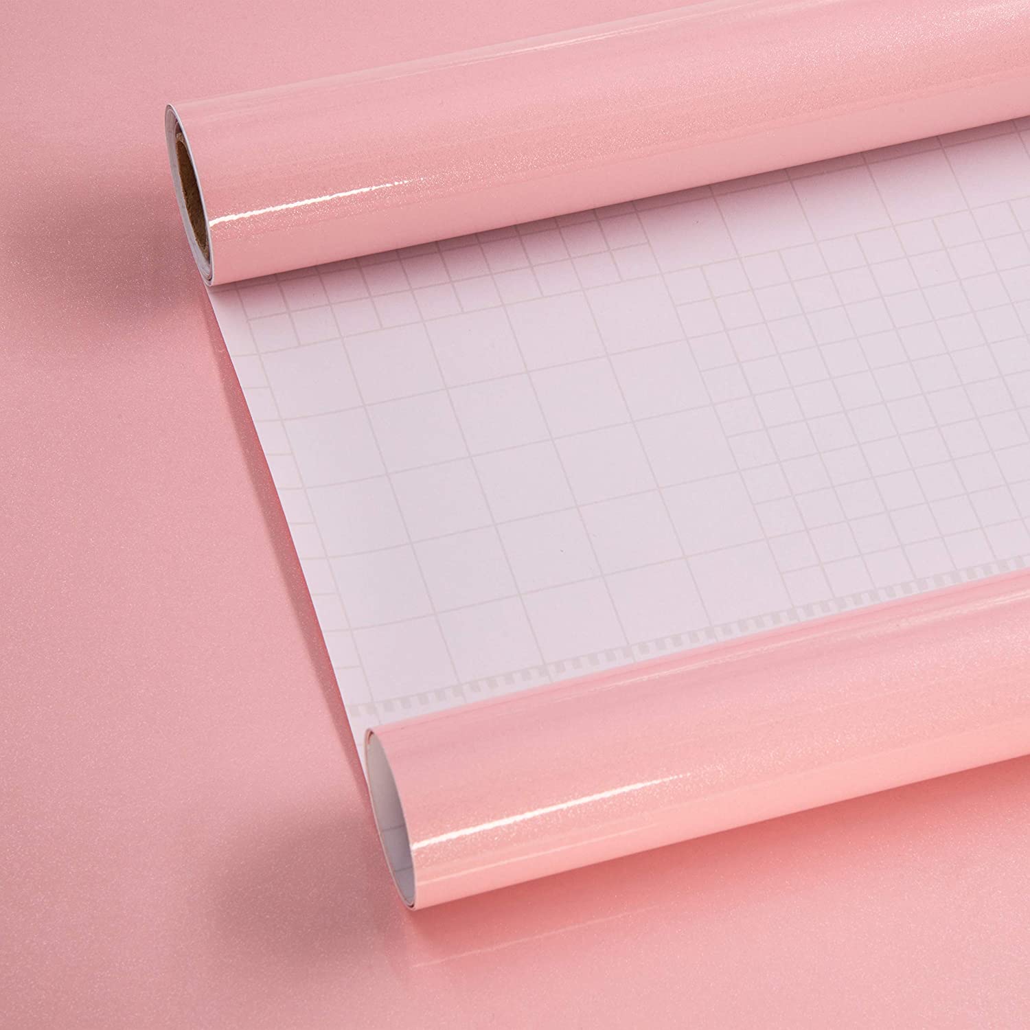 Self Adhesive Wallpaper Pink Glossy/Glitter Sticky Back Plastic Roll