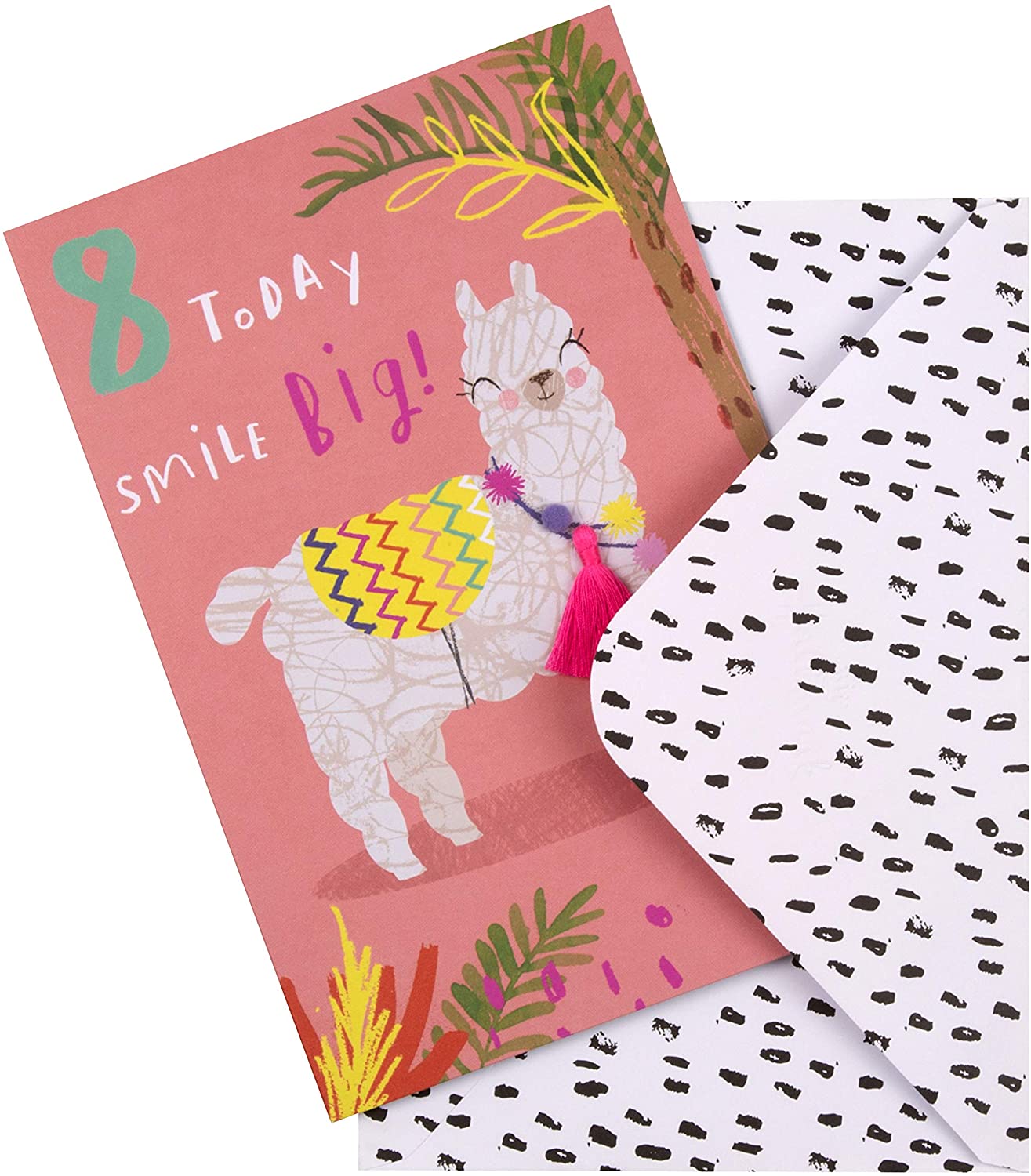 Hallmark Age 8 Birthday Card - Quirky Llama Design with Tassel And Pom, Multicoloured, Pack of 1 - Image 2