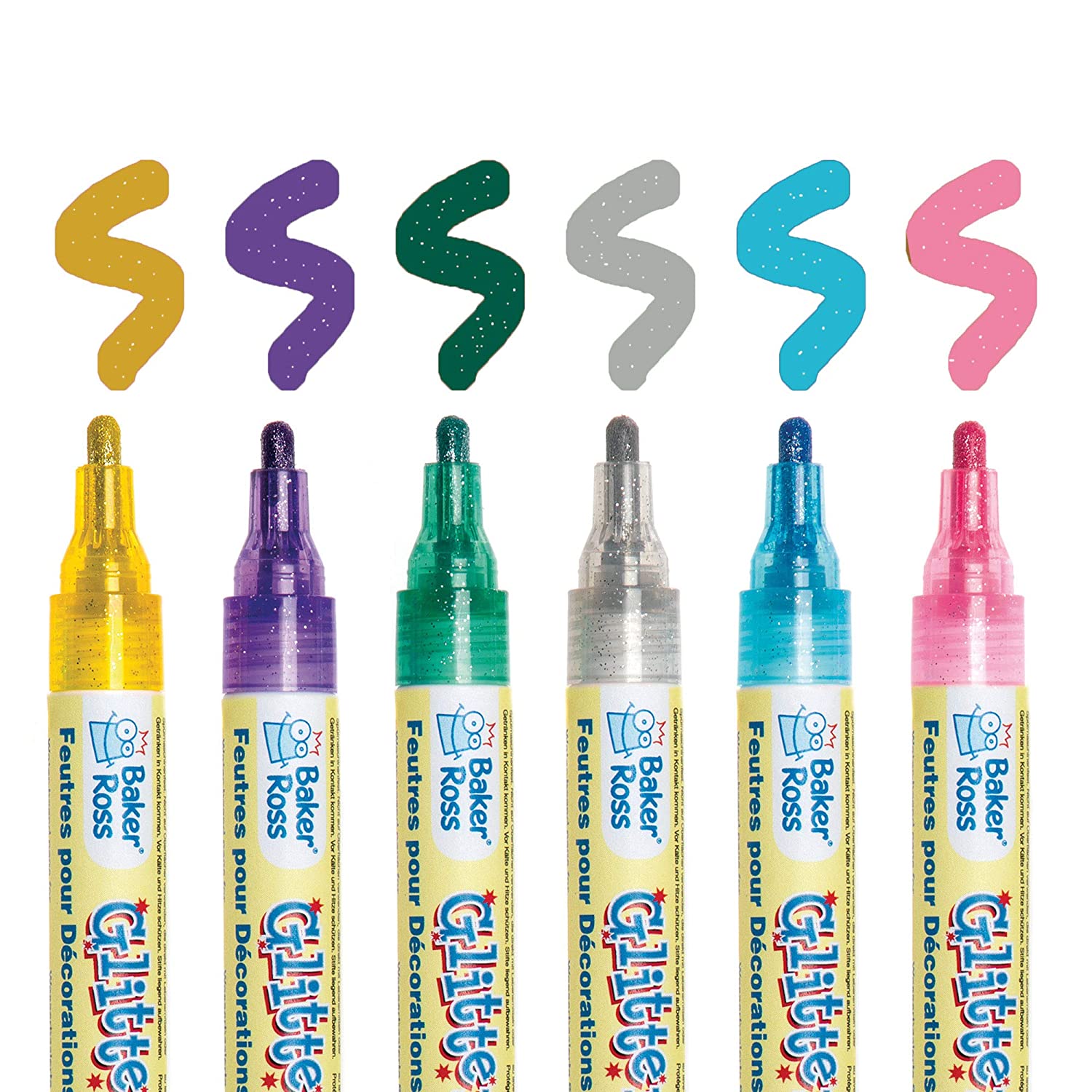 Baker Ross AT520 Paint Markers Pack of 6, Acrylic Glitter Marker Set