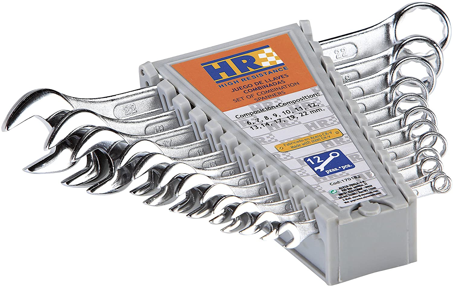 RH 170182 Set of 12 Combination Wrenches 6 to 22 mm, Set of Parts, Metallic Silver