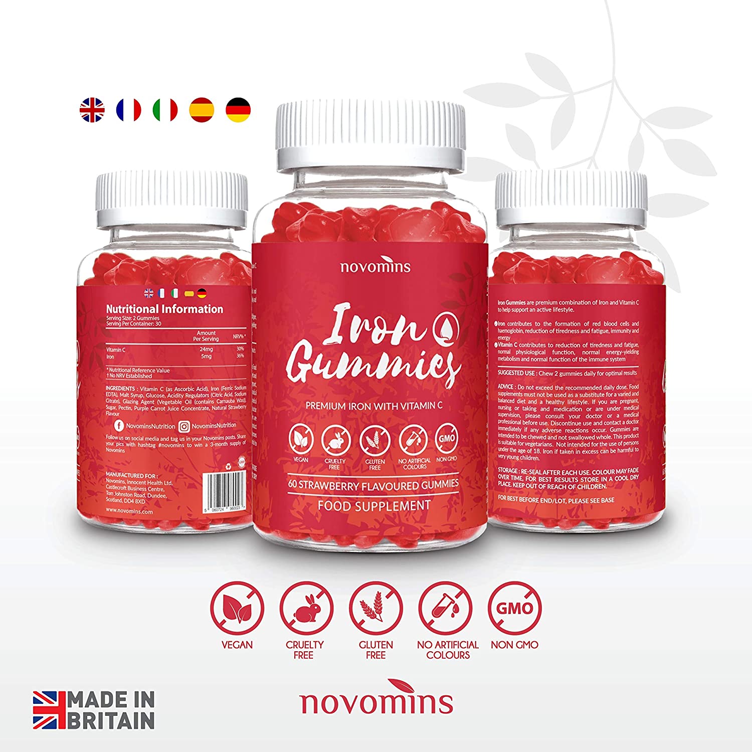 Iron Gummies with Vitamin C, 1-Month Supply, 20mg High Strength Alternative to Iron Tablets & Drops - Image 2