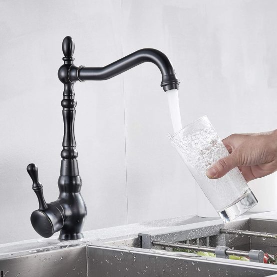 Sugu Black Antique Brass Single Hole Installation Single Lever Mixer Tap Bathroom Tap Washbasin Tap with 360° Swivel Spout Bathroom Mixer Tap - Image 3