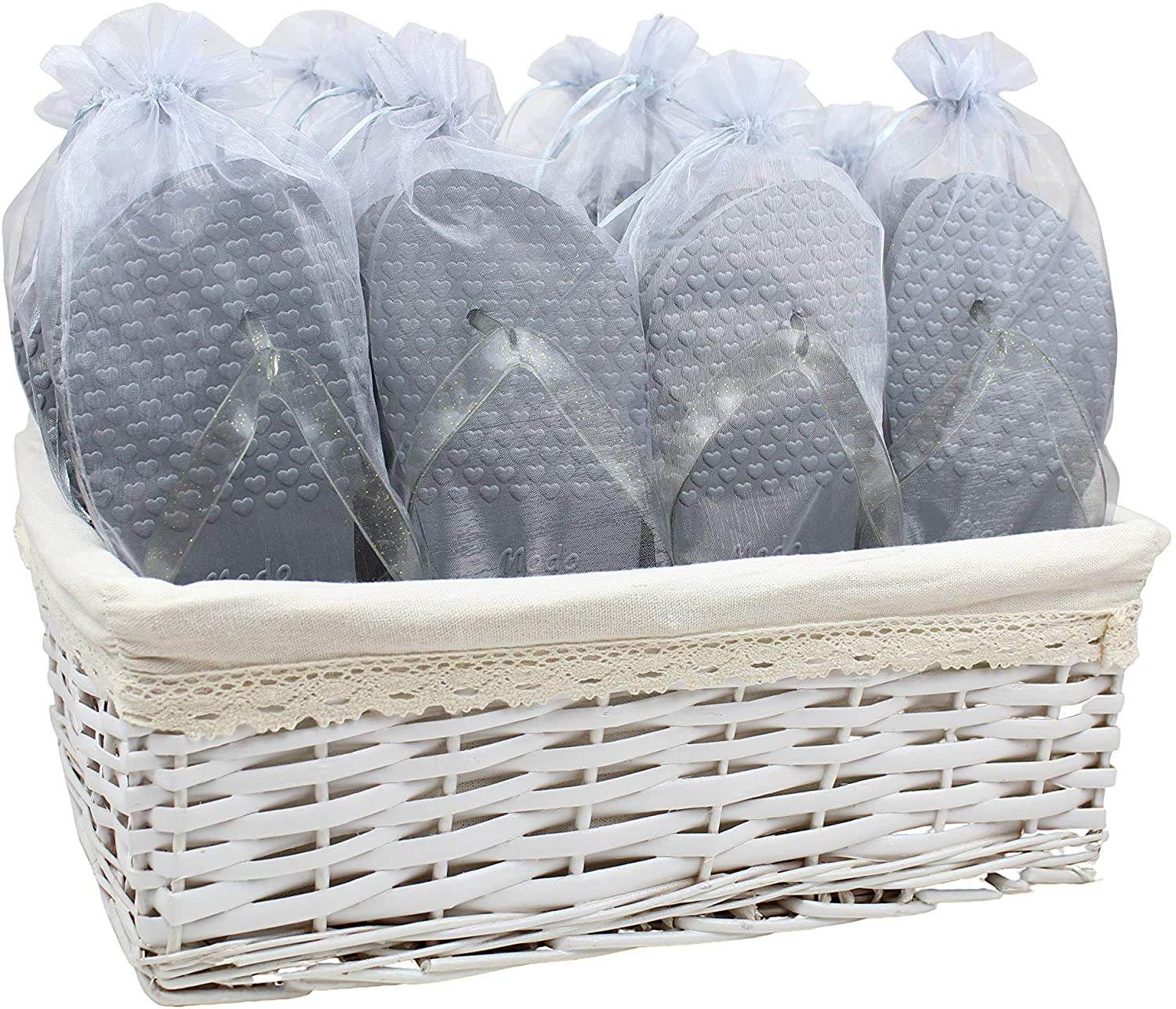 Modo Wedding/Party Flip Flops in Wicker Basket - 20 works (Grey), 4/8 UK - Image 3
