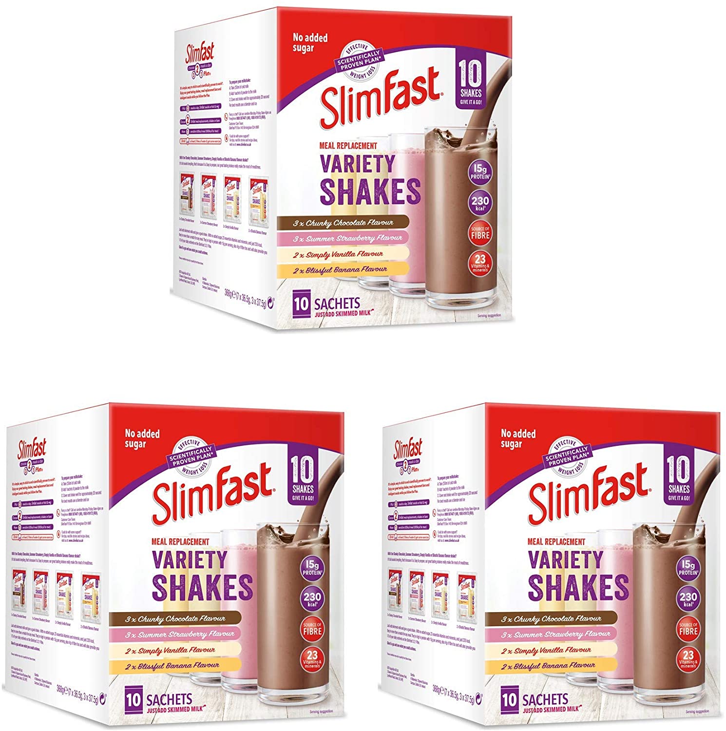 SlimFast Variety Shakes Sachet Assorted Box, Tasty Shakes for Balanced Diet Chocolate, Strawberry
