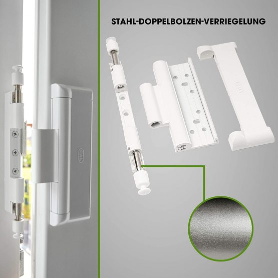 CAL DOUBLEX XL,white, for door and window security, burglar protection, window lock - 2 steel latches - Image 4