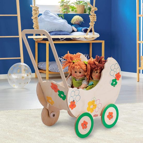 Dida - wooden pram for dolls - decoration: Flower - Image 2
