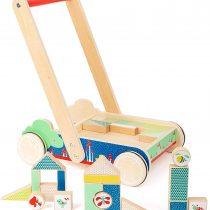 Small Foot 11435 11435Building Walker Move it, Made of Wood, with 27 Building Blocks with Prints, for Baby's First Steps Toys, Multicolored