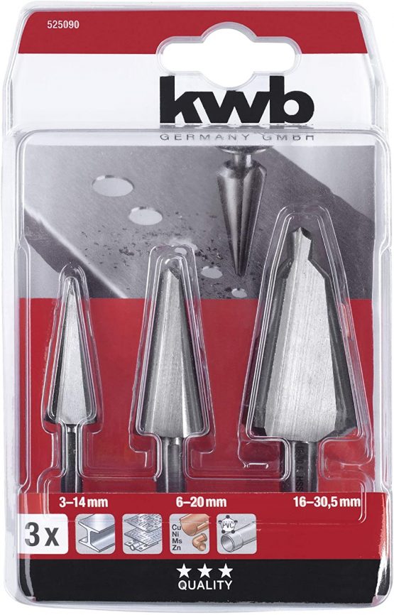 kwb 525090 HSS Plate peeling drill set, 3-piece for stainless steel, cone drill infinitely variable for high-alloy steels - Image 2