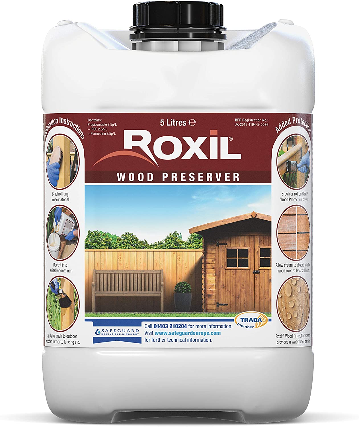 Roxil Wood Preserver Clear (5L) Odourless Pre-Treatment Wood Preservative Against Dry Rot, Wet Rot