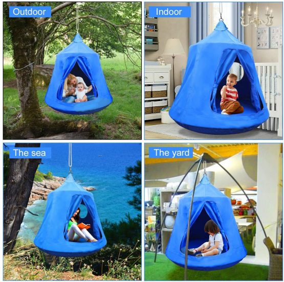 MIMIEYES Hammock Swing Waterproof Hanging Tent with LED Lights Maximum Load 330 lbs (blue) - Image 2