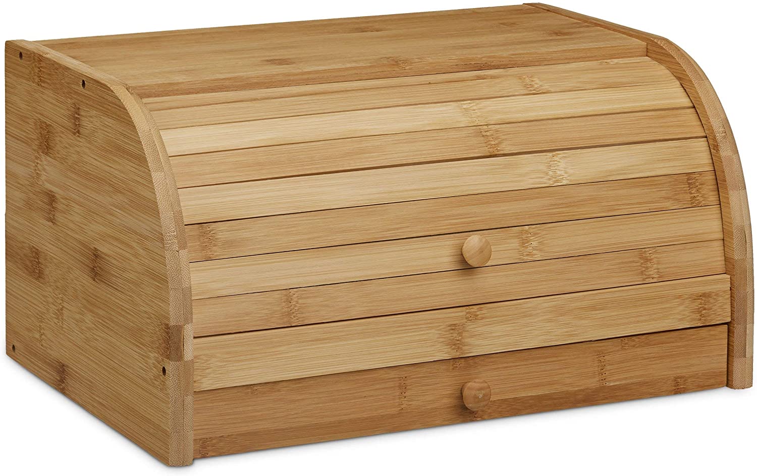 Relaxdays Rolling Bread Box with Drawer, Bamboo, Aroma-Preserving, Bread Bin with Rolling Lid, Size: 21 x 40 x 28 cm, Wood, Natural - Image 4