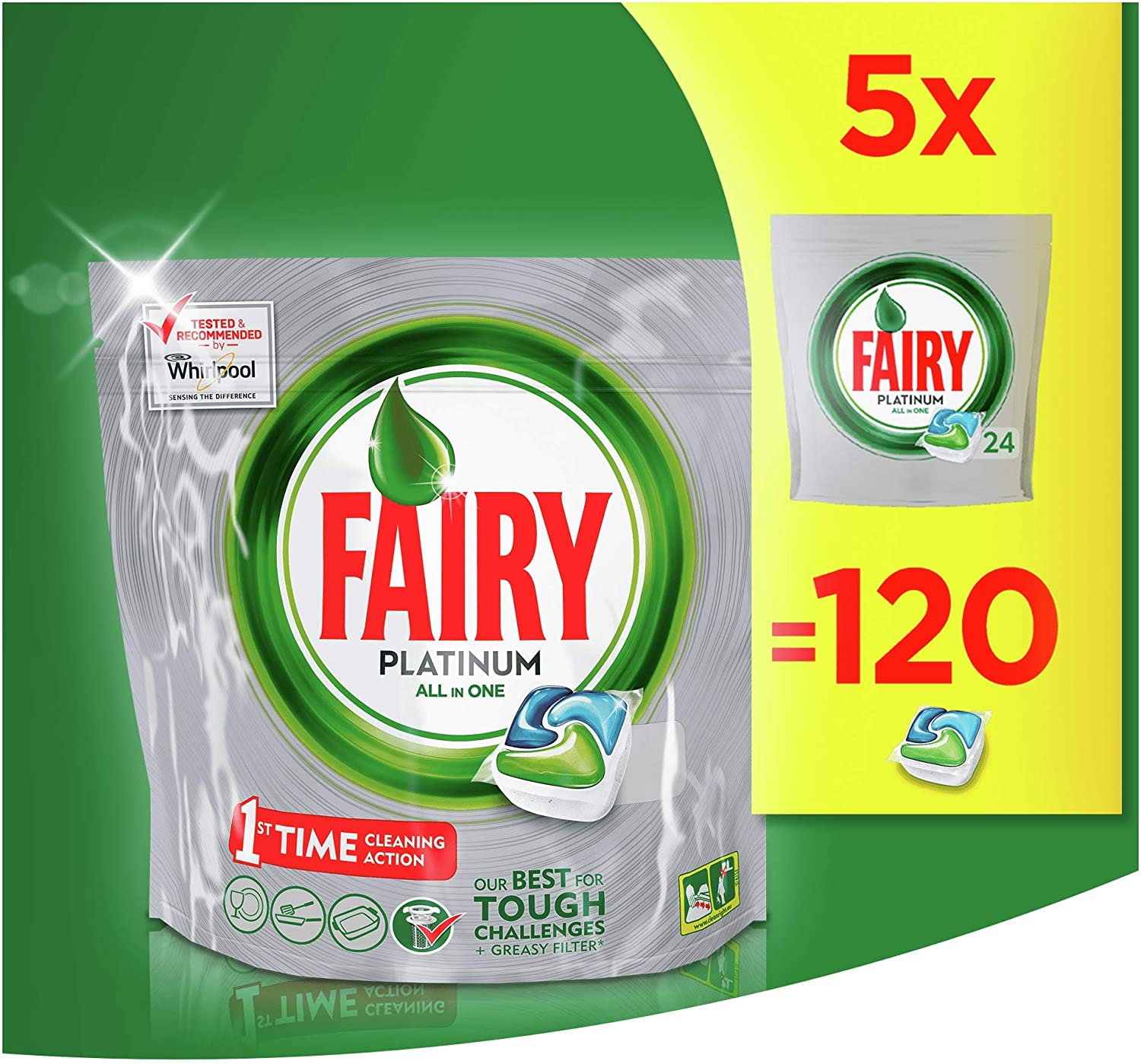 Fairy Platinum All-In-One Dishwasher Tablets Bulk, 120 Tablets, Original, 120 count (Pack of 1) - Image 2