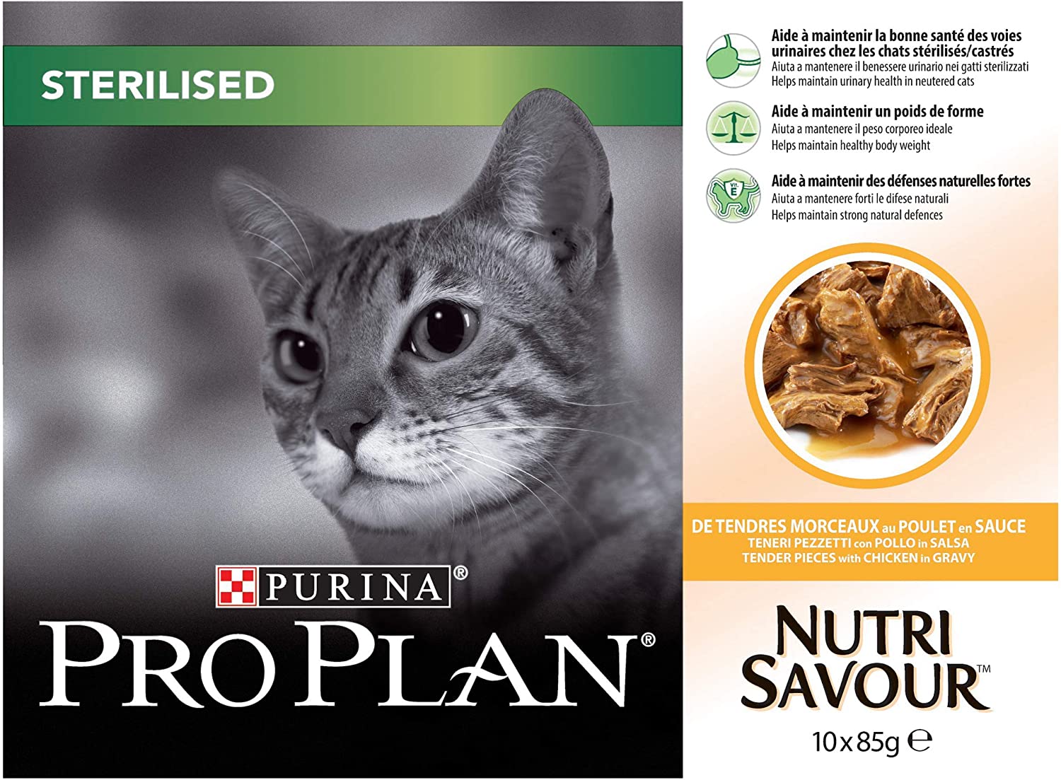 PRO PLAN Sterilised Chicken in Gravy Wet Cat Food 10x85g (Pack of 4), red, 850 g (Pack of 4) - Image 2
