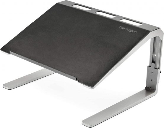 StarTech Adjustable Laptop Stand - Heavy Duty Steel & Aluminum - 3 Height Settings - Tilted - Ergonomic Laptop Riser for Desk (LTSTND)