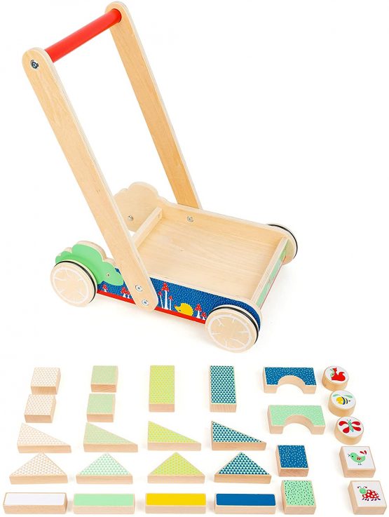 Small Foot 11435 11435Building Walker Move it, Made of Wood, with 27 Building Blocks with Prints, for Baby's First Steps Toys, Multicolored - Image 4
